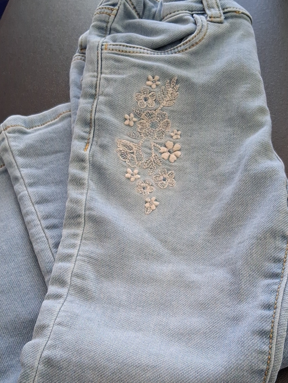 OshKosh B'gosh Pale Blue Jeans with White Floral Embroidery And wide Legs